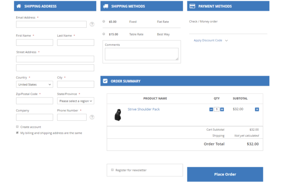 One page checkout example